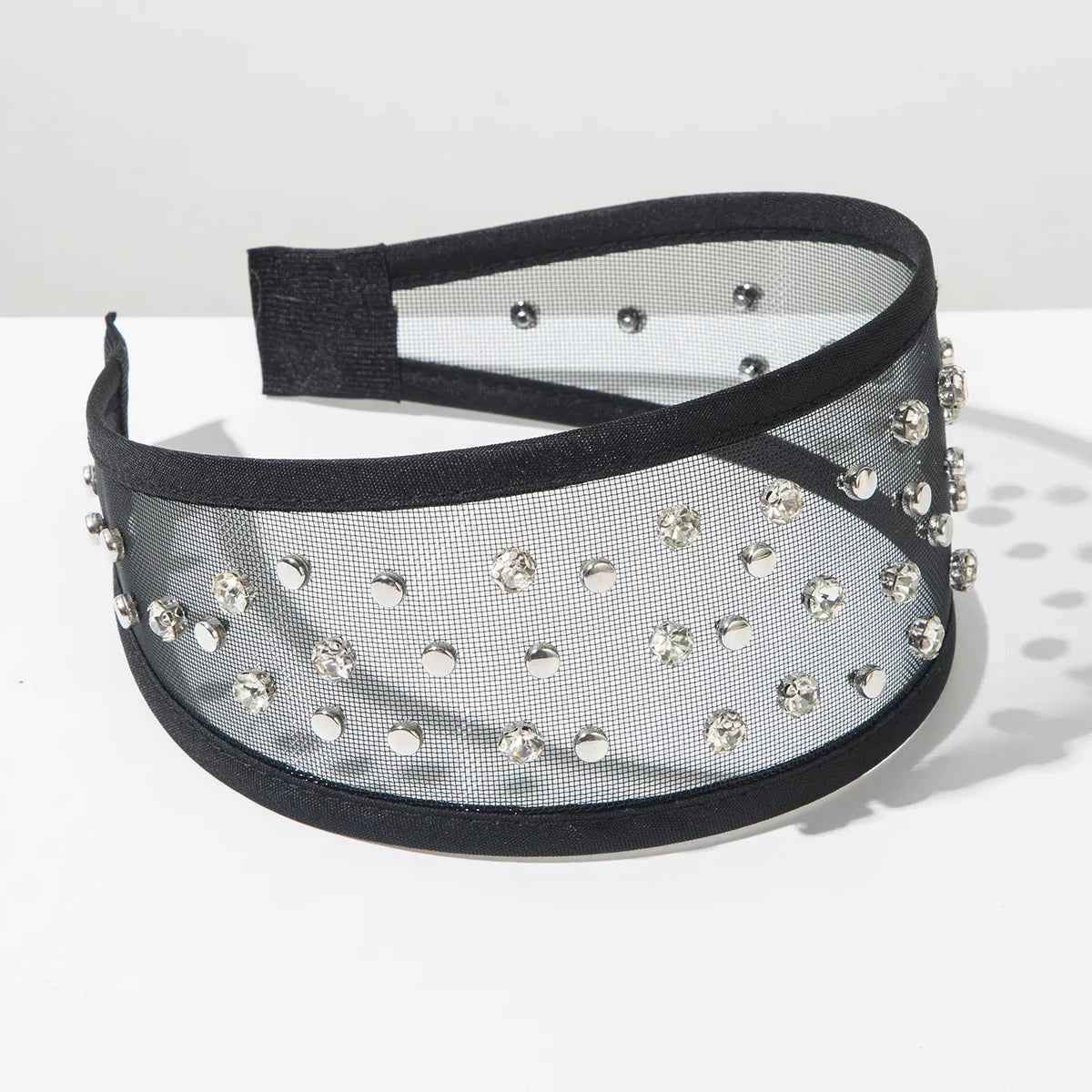 Pearl Headband Korean Fashion Simple Trendy Rivet Mesh Wide Headband for Women High-end Daily Versatile Hair Accessory