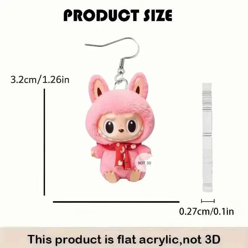 2D Flat Cute Cartoon Pink Elf Monster Acrylic Earrings for Women Korea Style Fashion Colorful Earrings for Women Jewelry Gift