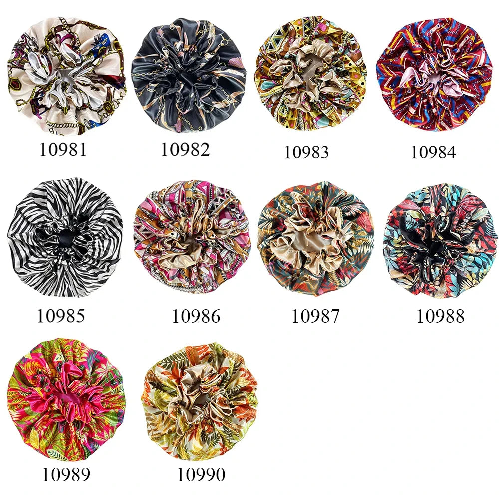 Silky Satin Bonnet Women Sleeping Cap Large Reversible Satin Linned Night Sleep Headwrap Hat Hair Wrap Accessories