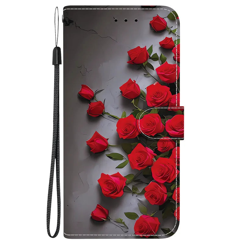 Elegant Colored Flower Wallet Phone Case For iPhone 15 14 Plus 13 Mini 15Pro Pro Max Magnetic Flip Leather Cover Cute 3D Pattern
