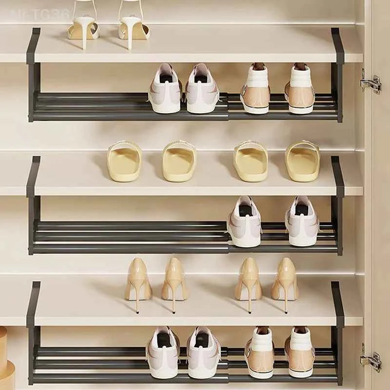 Adjustable Shoe Rack Space-Saving Layered Organizer For Home Shoe Cabinets Under-Shelf Shoe Holder With Hanging Basket xkdae