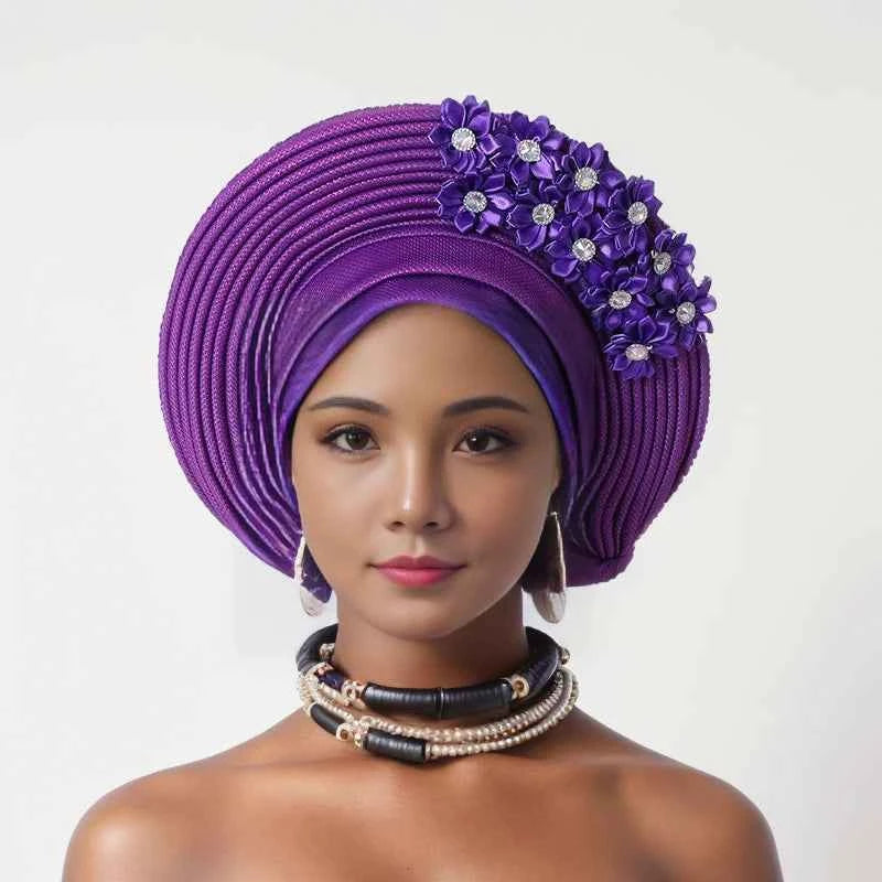 African Women Headscarf Hat Nigerian Gele Headtie Auto Gele Turban Headwarp Party Ladies' Muslim Hijab Headscarf Bonnet Hat