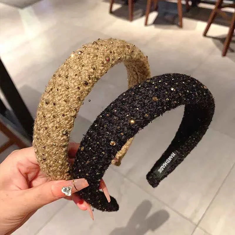 French retro plush rhinestone wide edge sponge hair accessories hoops headband for women  high cranial top hair clips headbands