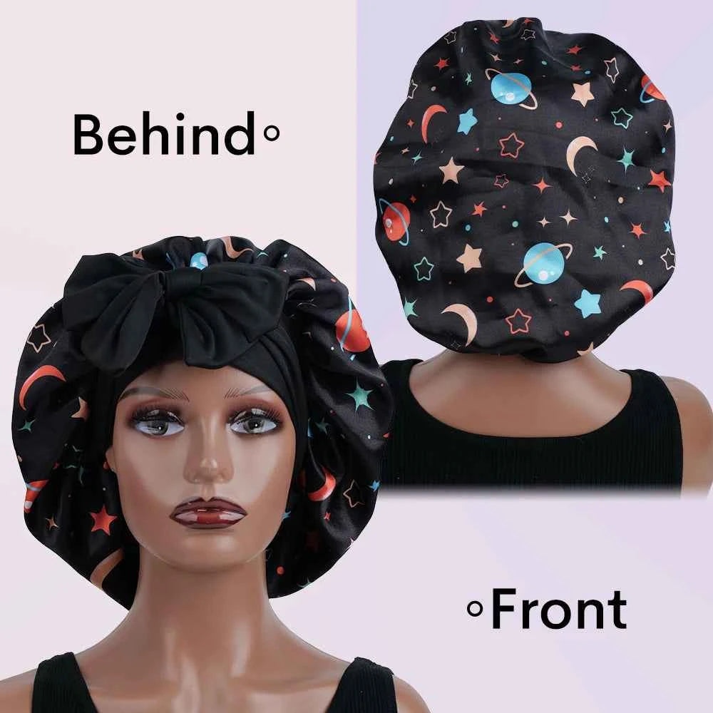 1pc Adjustable Extra Large Satin Bonnet with Bowknot - Wide-Brimmed Sleep Cap for Women, Soft Polyester Hair Care Night Hat