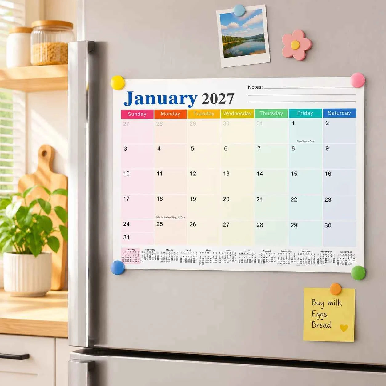 Magnetic Fridge Calendar 2027-2028, 18-Month Magnetic Calendar, Large Magnetic Planner for Home and Office Calendar + Stickers