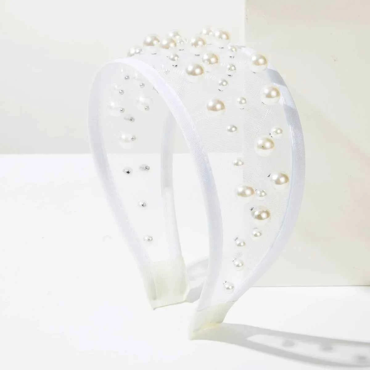 Pearl Headband Korean Fashion Simple Trendy Rivet Mesh Wide Headband for Women High-end Daily Versatile Hair Accessory