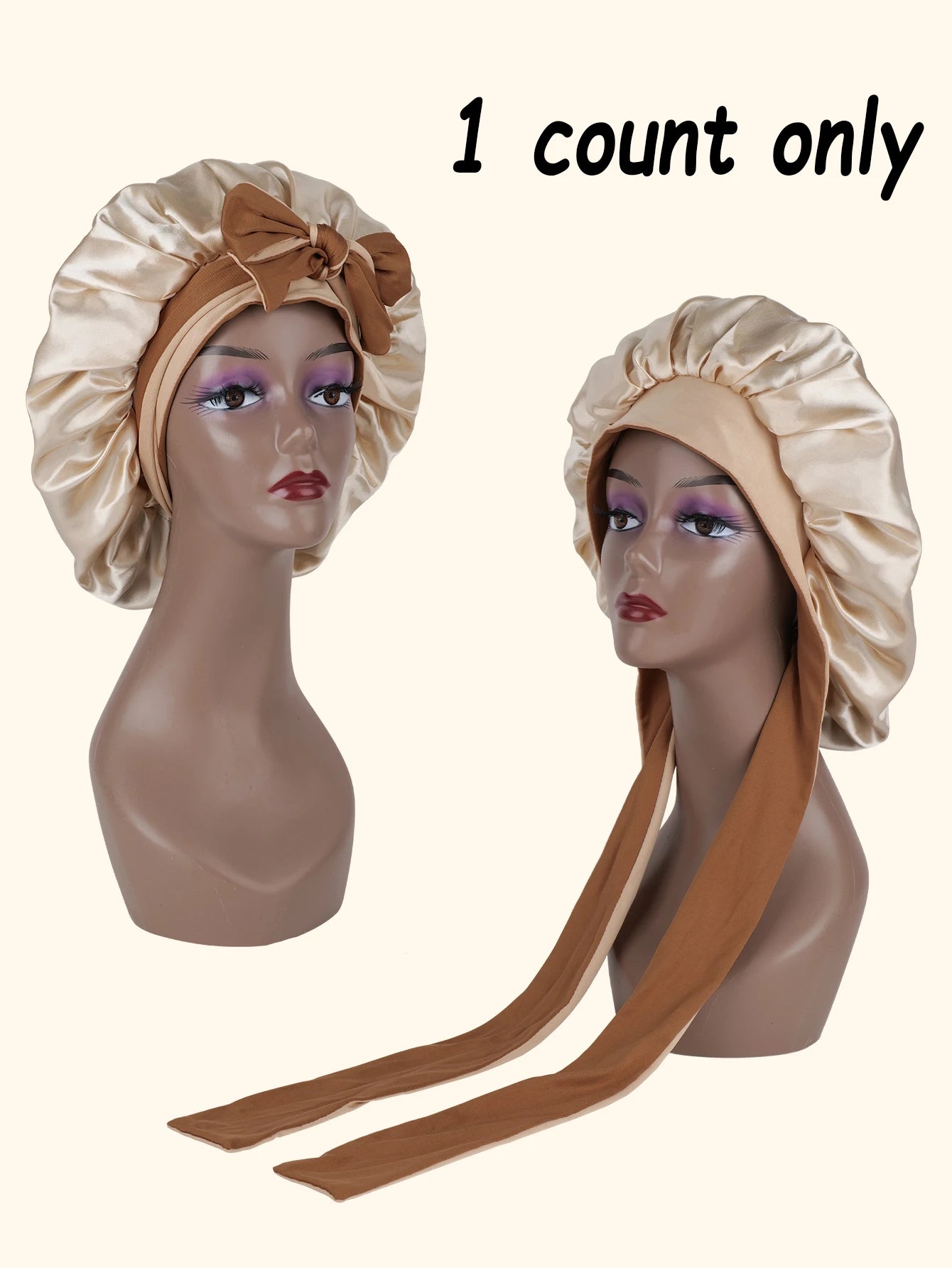 Unisex Smooth Solid Color Satin Sleep Cap with Butterfly Knot Hair Protection Comfortable Casual Beauty Sleep Accessory