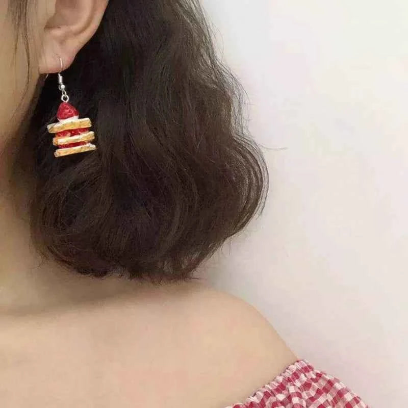 Unique Strawberry Cake Earrings Food Shaped Ear Rings Handcrafted Eardrops Ear Pendants Stylish Accessories for Girls