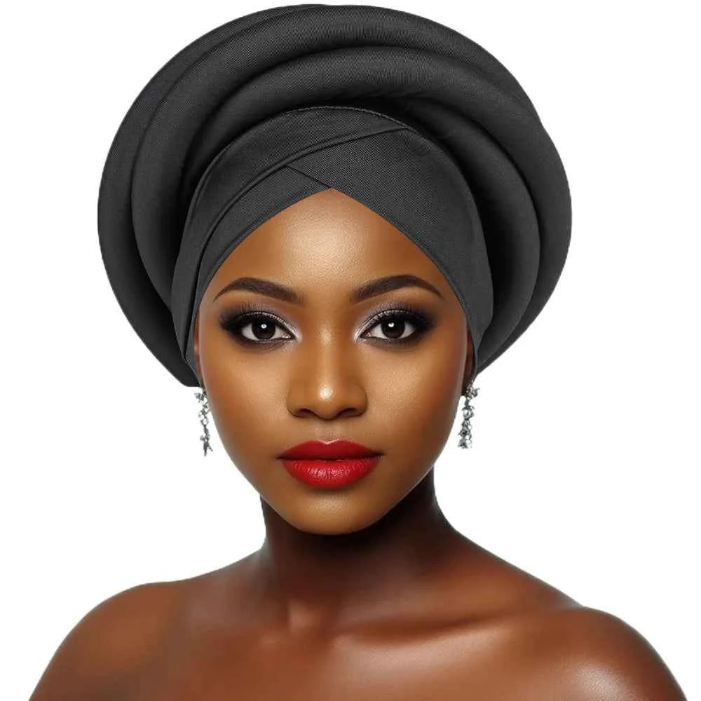 Fashion Raw Silk African Women Turban Wrap Twisted Braid Headwear Turban Cap Elastic Breathable Head Wraps African Lady