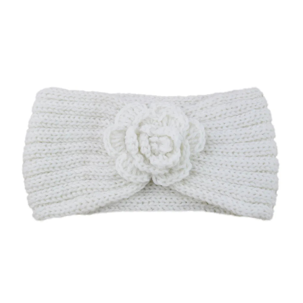 Women Rose Flower Knitted Headbands Women Autumn Winter Crochet Head Wrap wide Woolen Hairband Turban Bandana Hair Accessories - NamafadStore
