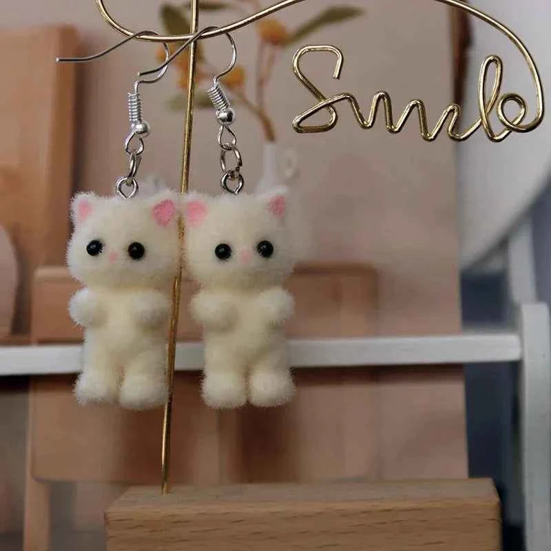Cute Resin Flocked 3D Cat Earrings,Cartoon Animal Earrings,Holiday Party Gift