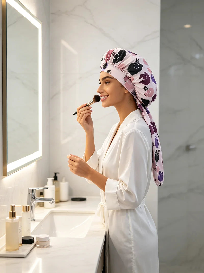 2-Piece Ice Silk Hair Bonnet & Head Wrap – Long Tube Sleep Caps
