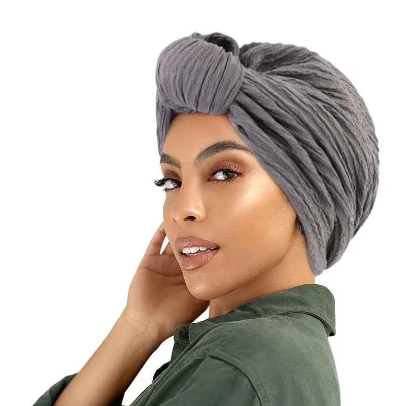 New Women Stretch ruffle Turban Top Knotted Twisted Hairband Female Muslim Indian Hats Bonnet African Chemo Cap Hair accessories