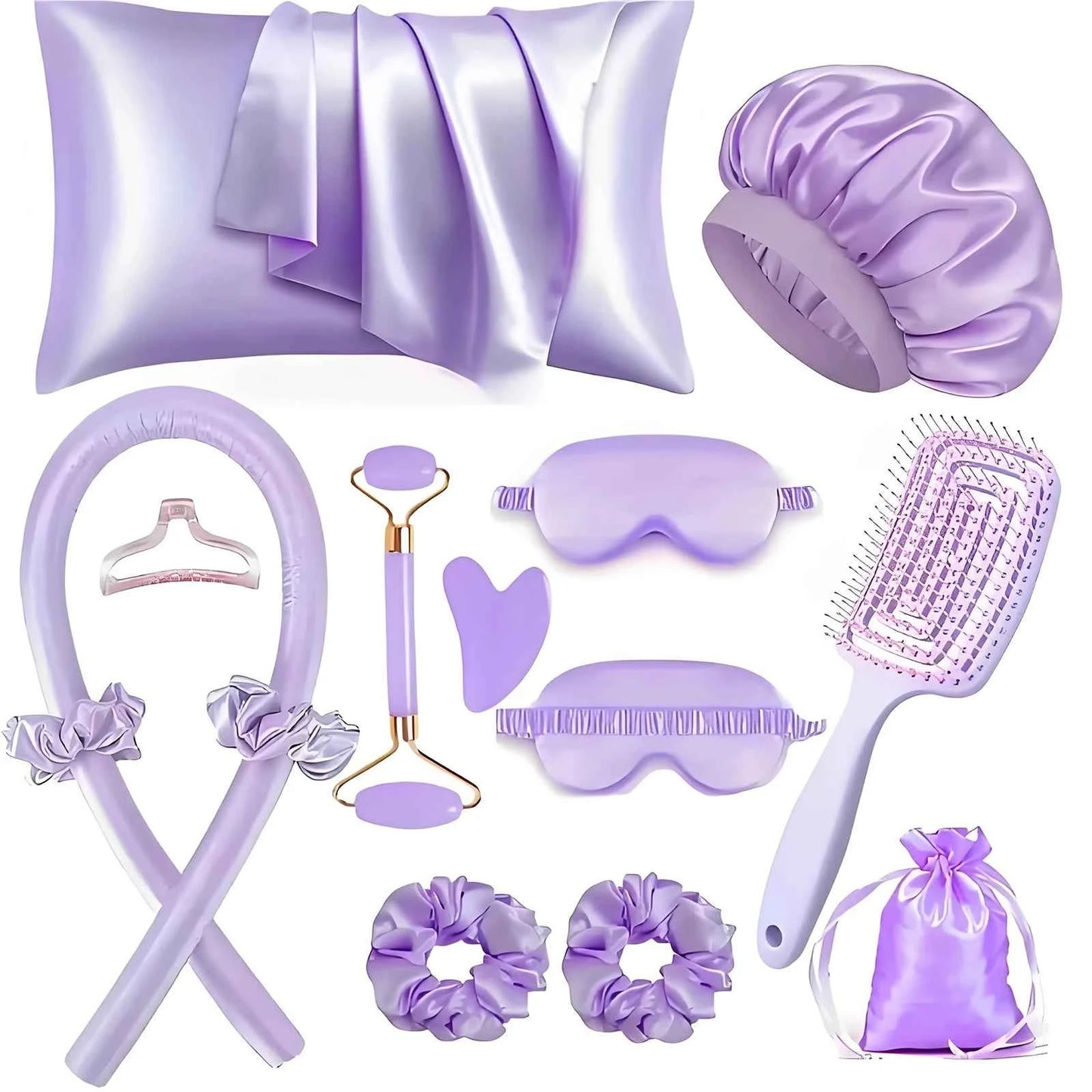 13PCS New Arrival Silk Sleep Hat And Eye Mask Set For Women No Heat Curling Iron Home Use Lazy Simulation Silk Hair Curler Kit