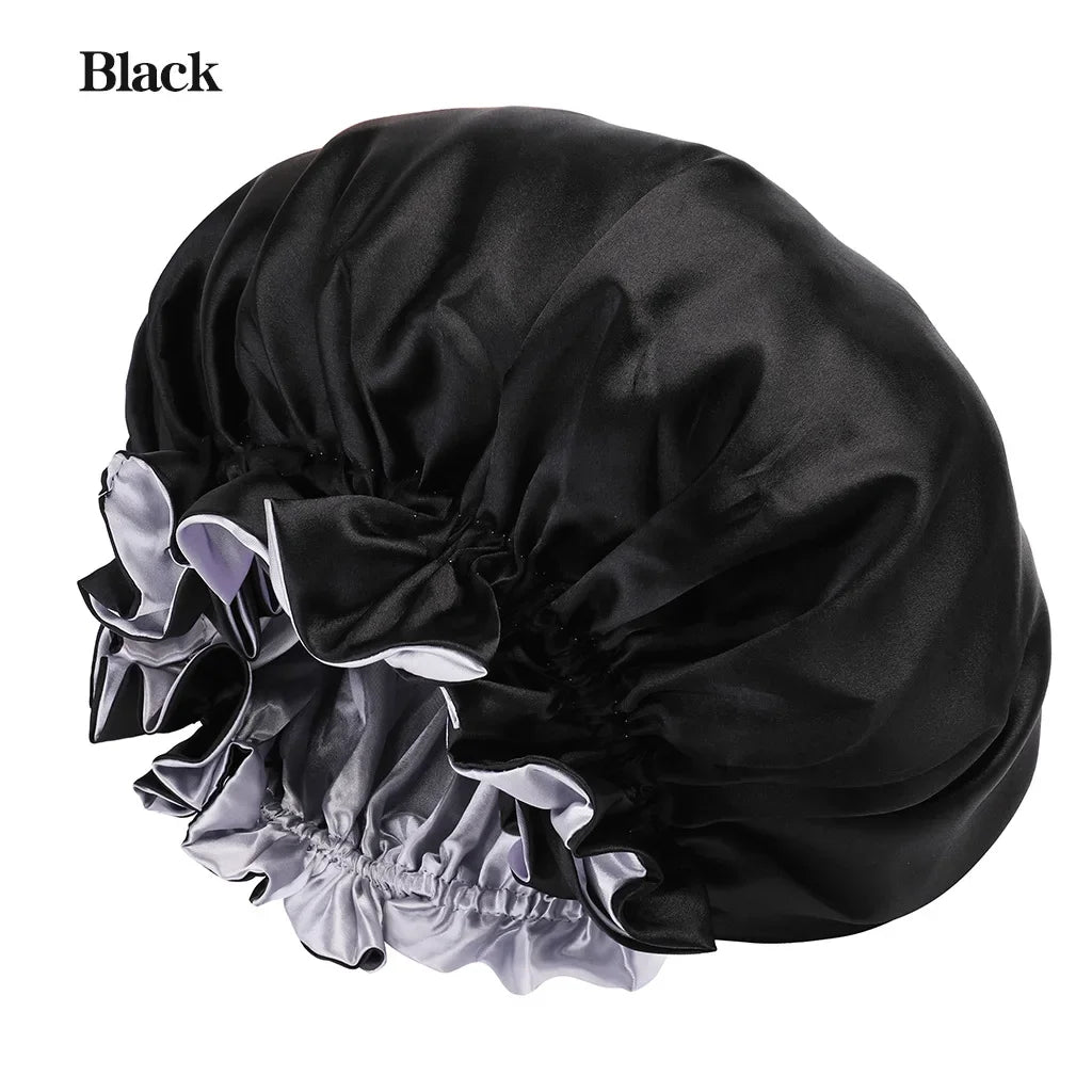New Women's Satin Solid Sleeping Hat Night Sleep Hair Care Bonnet Nightcap Silky Shower Caps Comfortable Flower Band Unisex Cap