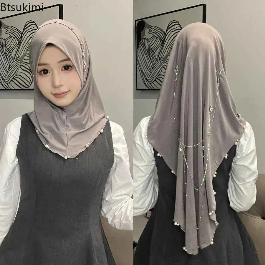 Muslim Instant Turban Women's Hijabs Diamonds Chain Headscarf Ramadan Hijab Scarf Luxury Glitter Shawls Head Scarf Women Turbans