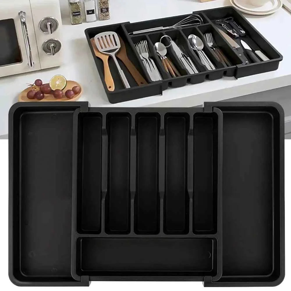 1Pc Expandable Kitchen Drawer Organizer, Adjustable Retractable Cutlery Storage Box for Spoons Forks Knives Flatware and Cutlery