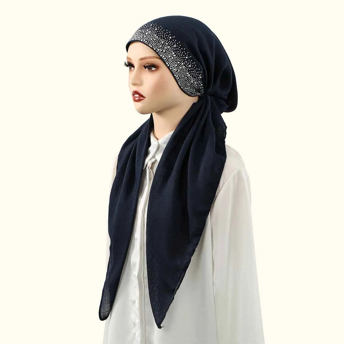Fashion Diamond Cotton Elastic Headband Cap For Woman Muslim Hijab Hat Lady Fashion Instant Scarf Islamic Turban