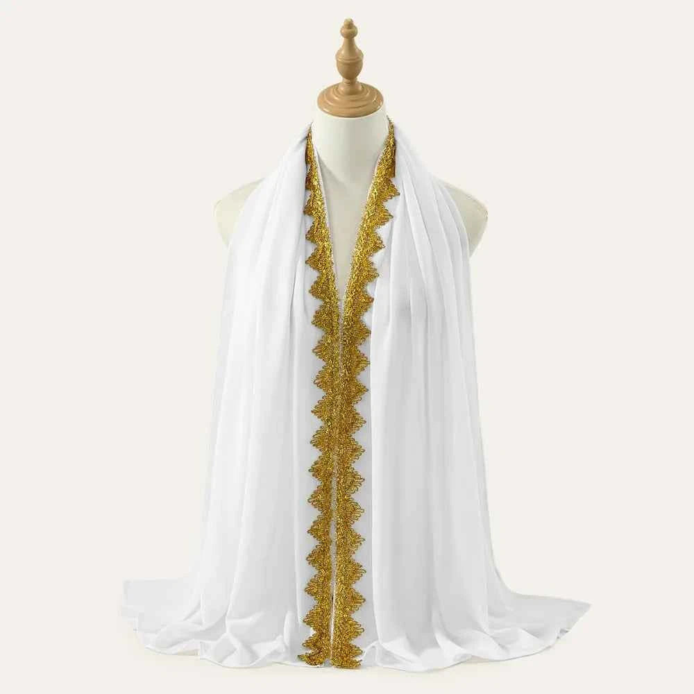 Fashion Silk Chiffon Hijab Scarf Gold Glitters Sequin Wraps Shawl All-march Thin Islamic Turban Beach
