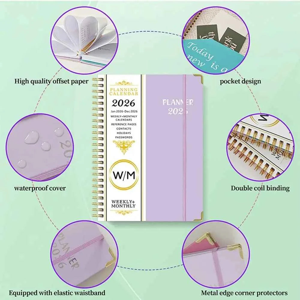 Yearly Schedule 2026 Planner Notebook Spiral Binding 365 Days Diary Office Work Planner 71 Sheet/142 Pages Plan Schedule