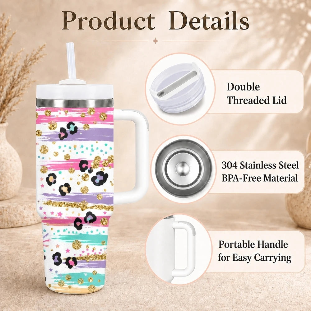 Mom Life 40oz Tumbler – Stainless Steel Insulated Travel Cup with Handle & Straw