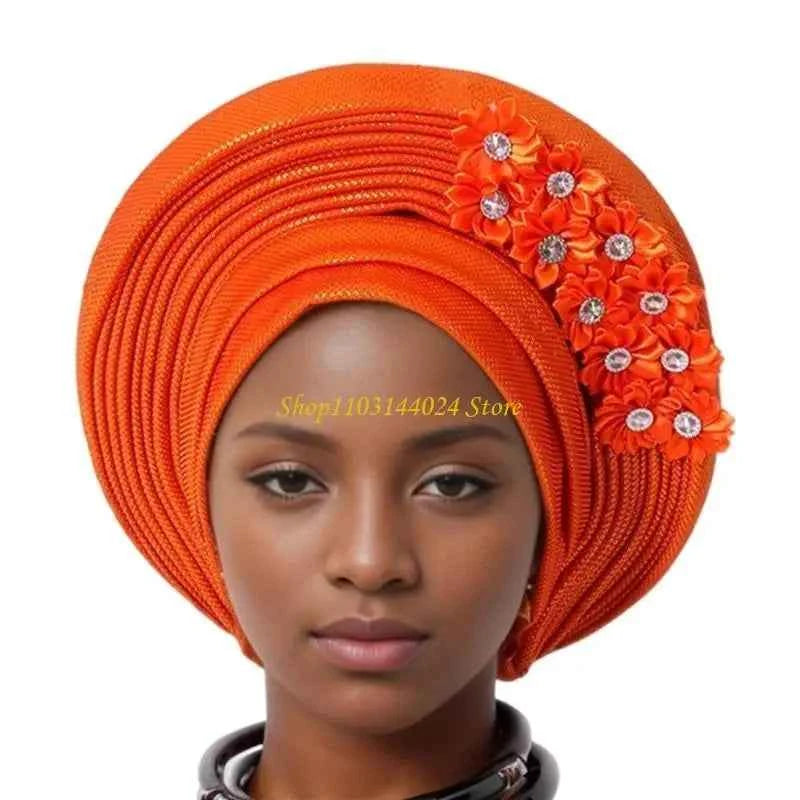 N5KE Flower Turban Hat African Headwrap Hat Formal Event Wedding Multilayer Turban