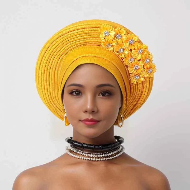 African Women Headscarf Hat Nigerian Gele Headtie Auto Gele Turban Headwarp Party Ladies' Muslim Hijab Headscarf Bonnet Hat