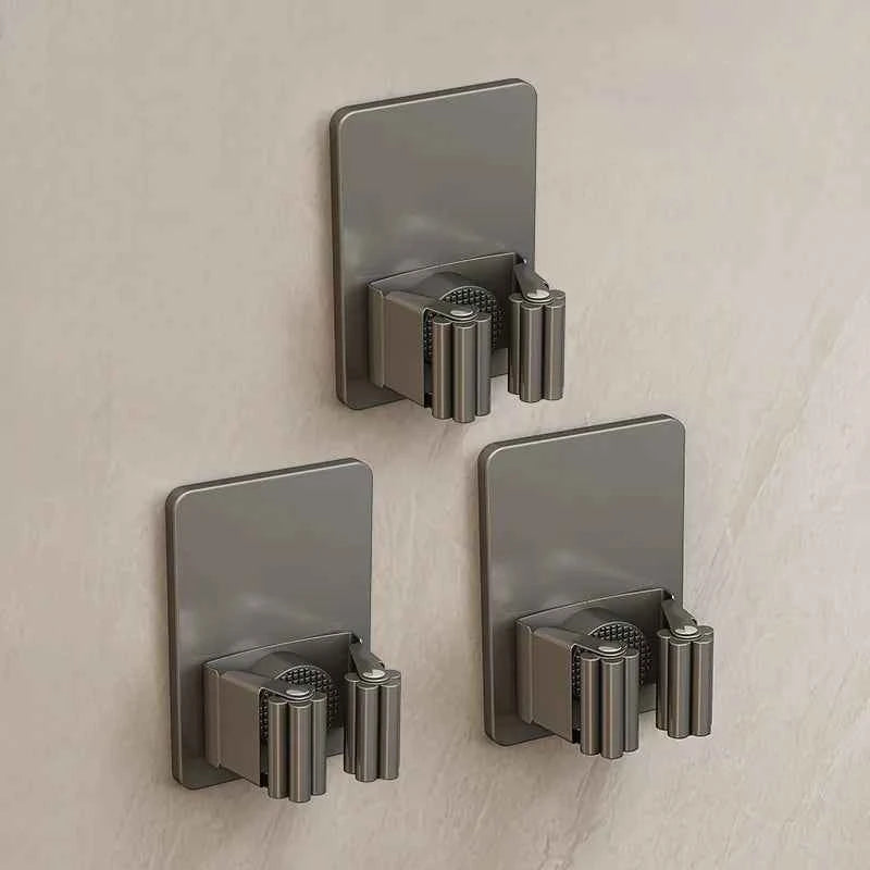 304 Stainless Steel Mop Holder Wall Mounted Adhesive Multi-Purpose Hooks Household Storage Organizer Rack Broom Hanger Stick