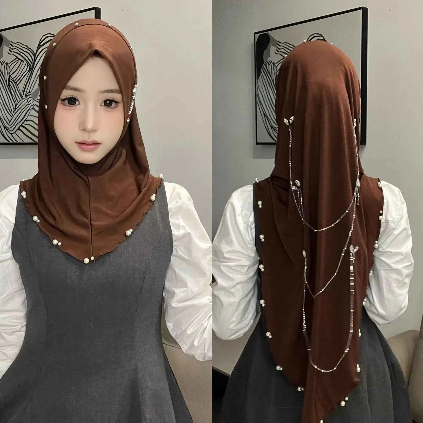 Muslim Instant Turban Women's Hijabs Diamonds Chain Headscarf Ramadan Hijab Scarf Luxury Glitter Shawls Head Scarf Women Turbans