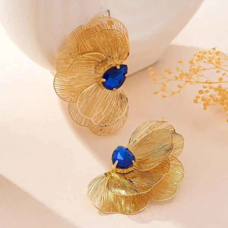 Flower Petal Stud Earrings For Women Girls Temperament Geometric Ear Accessories Party Gift Holiday Fashion Jewelry BE593