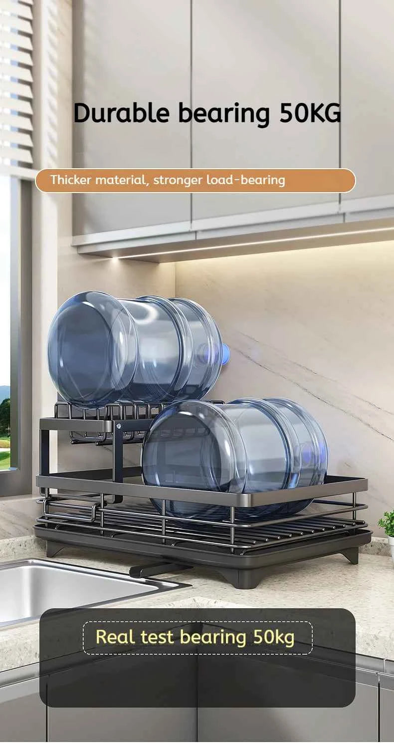 Stainless Steel Dish Drying Rack Adjustable Kitchen Plates Organizer with Drainboard Over Sink Plate Drainer Storage Organizer