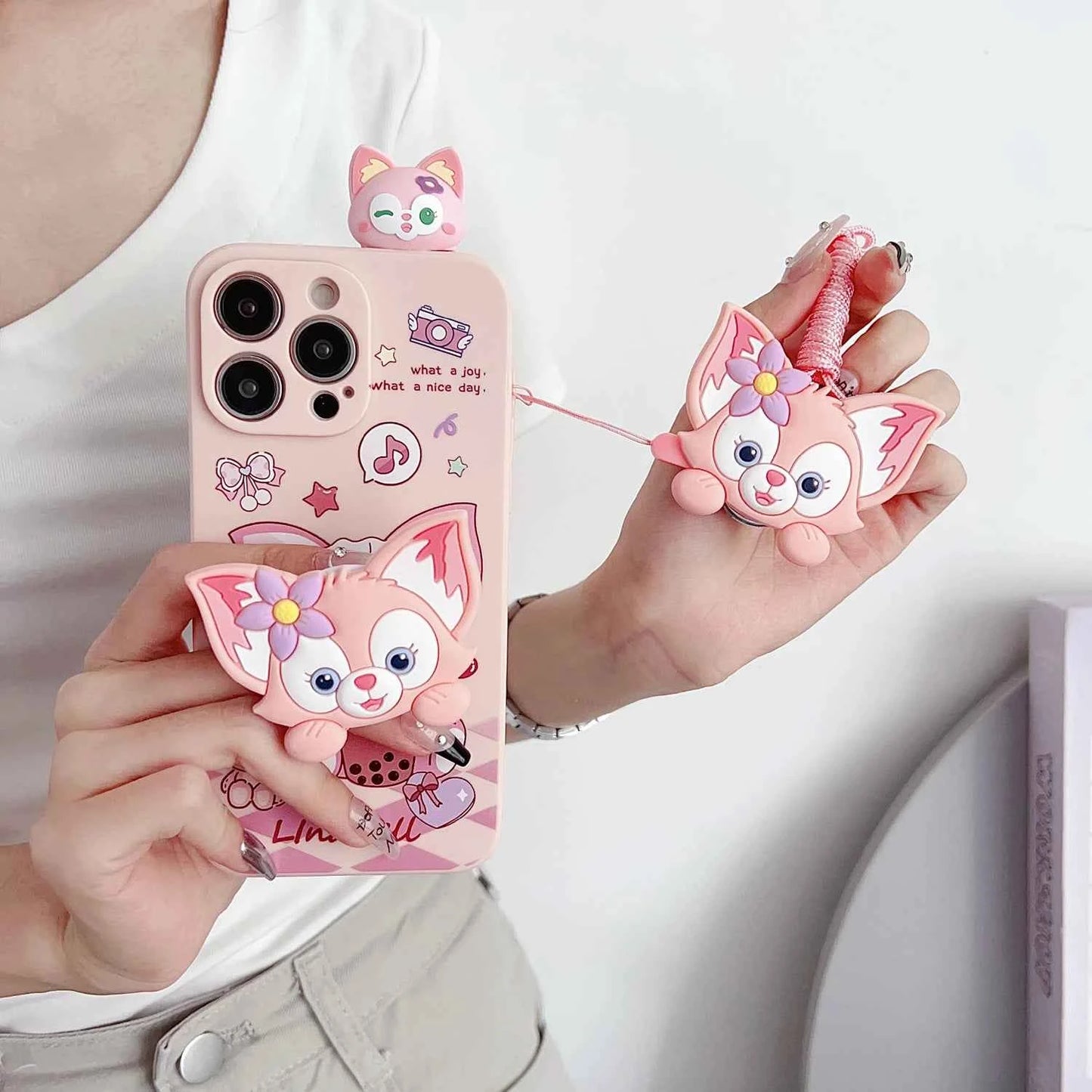 3D Cartoon StellaLou LinaBell Doll Phone Case With Holder Rope Lanyard For iPhone 17 16 Pro Max 15 Pro 14 Plus 13 12 11 Mini