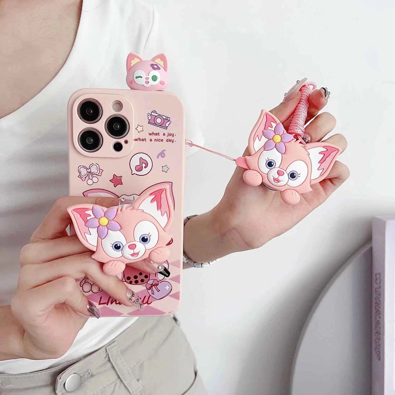 3D Cartoon StellaLou LinaBell Doll Phone Case With Holder Rope Lanyard For iPhone 17 16 Pro Max 15 Pro 14 Plus 13 12 11 Mini