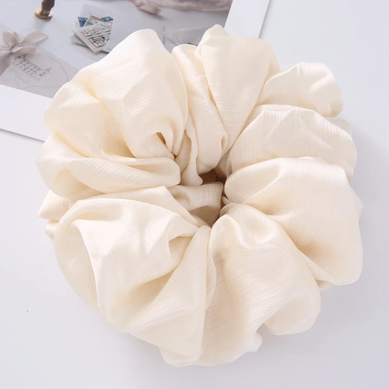 17Colors Big Size Crepe Satin Scrunchies Muslim Women Custom Elastic Volumizing Oversized Neat stitching Bunch Hair Tie - NamafadStore