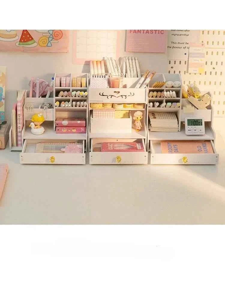 Mark Pen Pencil Holder Wooden Desk Organizers Shelves Accessories Desktop Stationery Organizer Bookshelf Home Office Storage Box