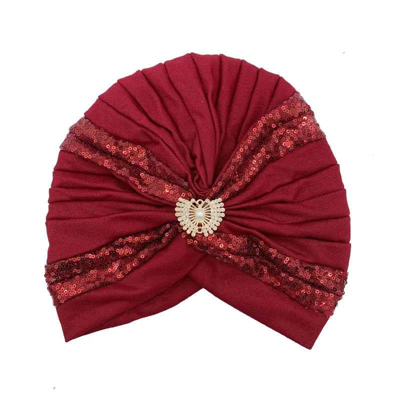Fashion Sequins Pleated Turban Hat Muslim Headscarf Bonnet Women Head Wraps African Party Headpiece Nigeria Wedding Gele