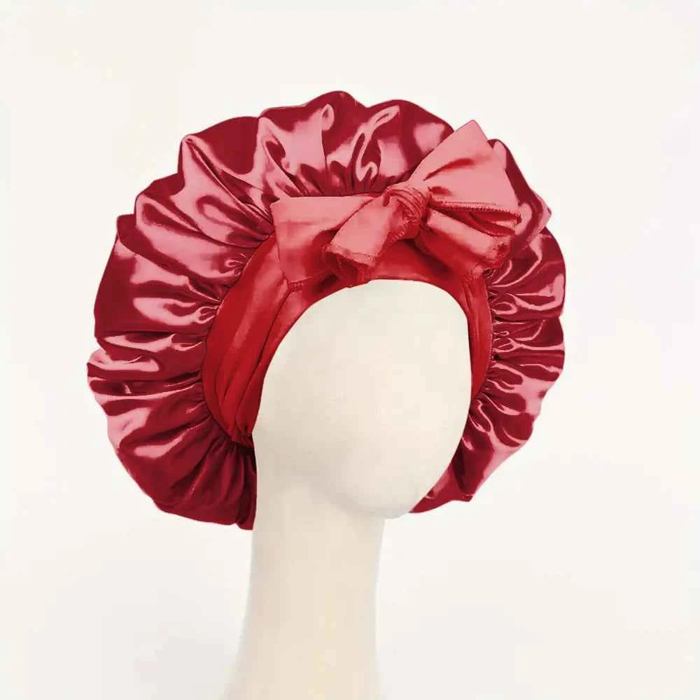 Satin Silk Sleeping Bonnet Adjustable with Tie Band for Women and Men