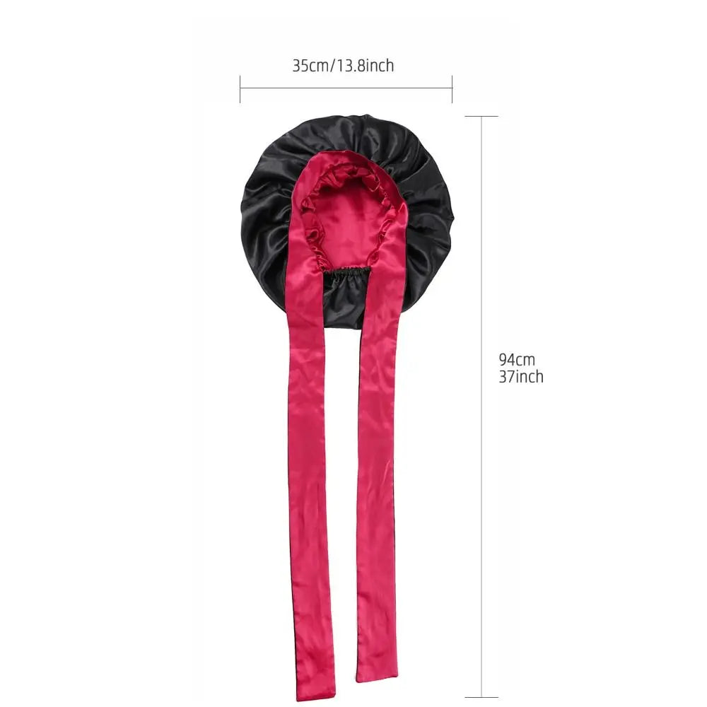 Double-layer Satin Sleep Cap Fashion Adjustable Stretchy Tie Band Silky Satin Bonnet Curly Hair Elastic Hair Cap Sleeping - NamafadStore