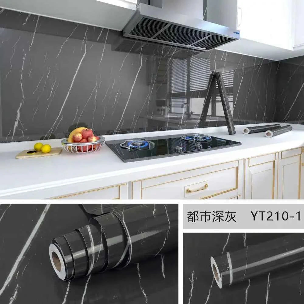 10M x 80CM Marble Self Adhesive Wallpaper Waterproof Oil Proof Kitchen Stickers Thermostability Decorative Film Home Decor