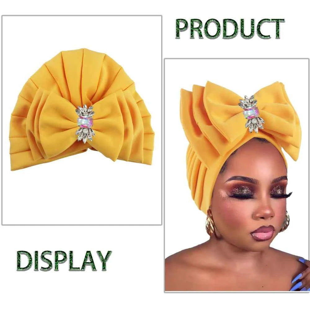 Women's Sweet Turban Cap with Multi Layer Bow Tie African Lady Head Wraps Bonnet