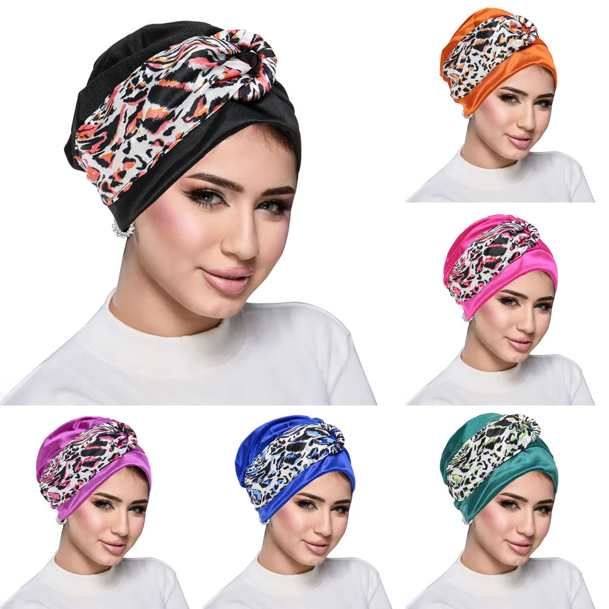 New Leopard Women Print Muslim Turban Scarf Braid Hijabs Headwear Arab Wrap Head Scarf Hair Accessories Hat - NamafadStore