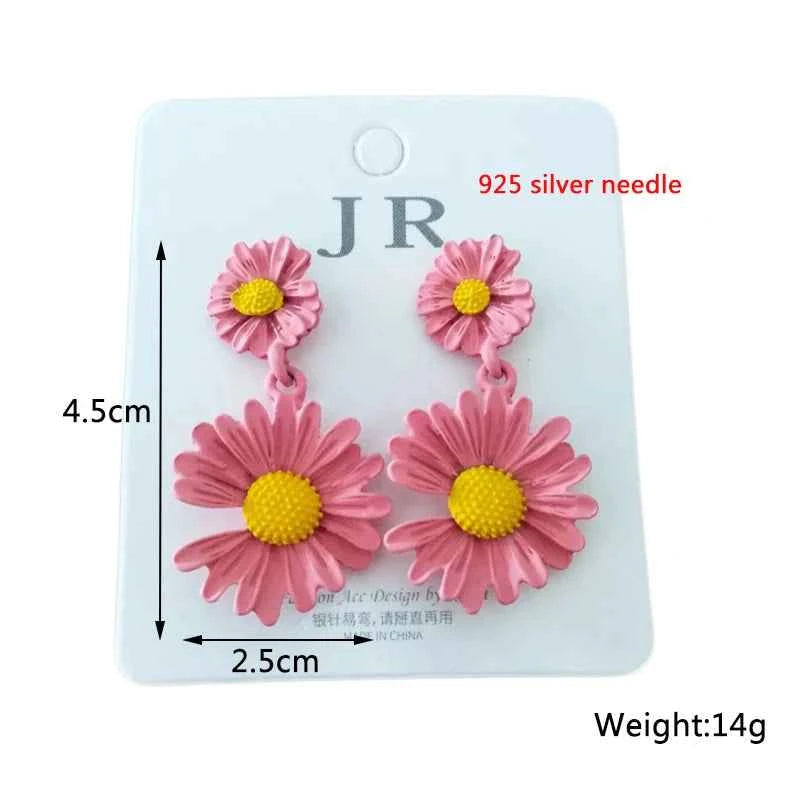 Korean New Double-layers Flower Drop Earrings for Ladies Exaggerated Women Floral Earrings Fashion Jewelry aretes de mujer