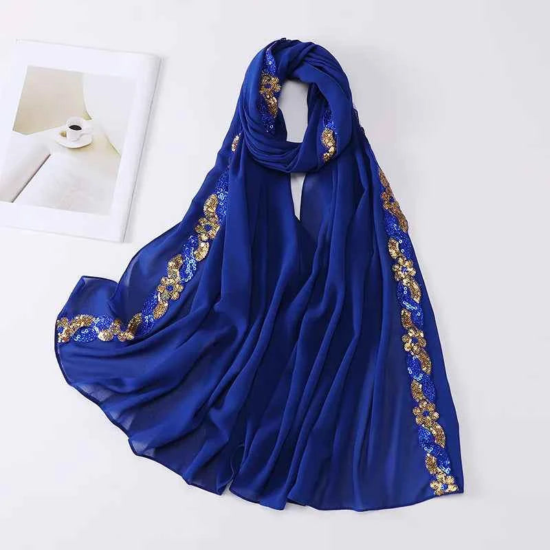 Chiffon Hijab Scarf Turban – Sequins Headwrap & Veil for Muslim Women, Fashionable Islamic Headband