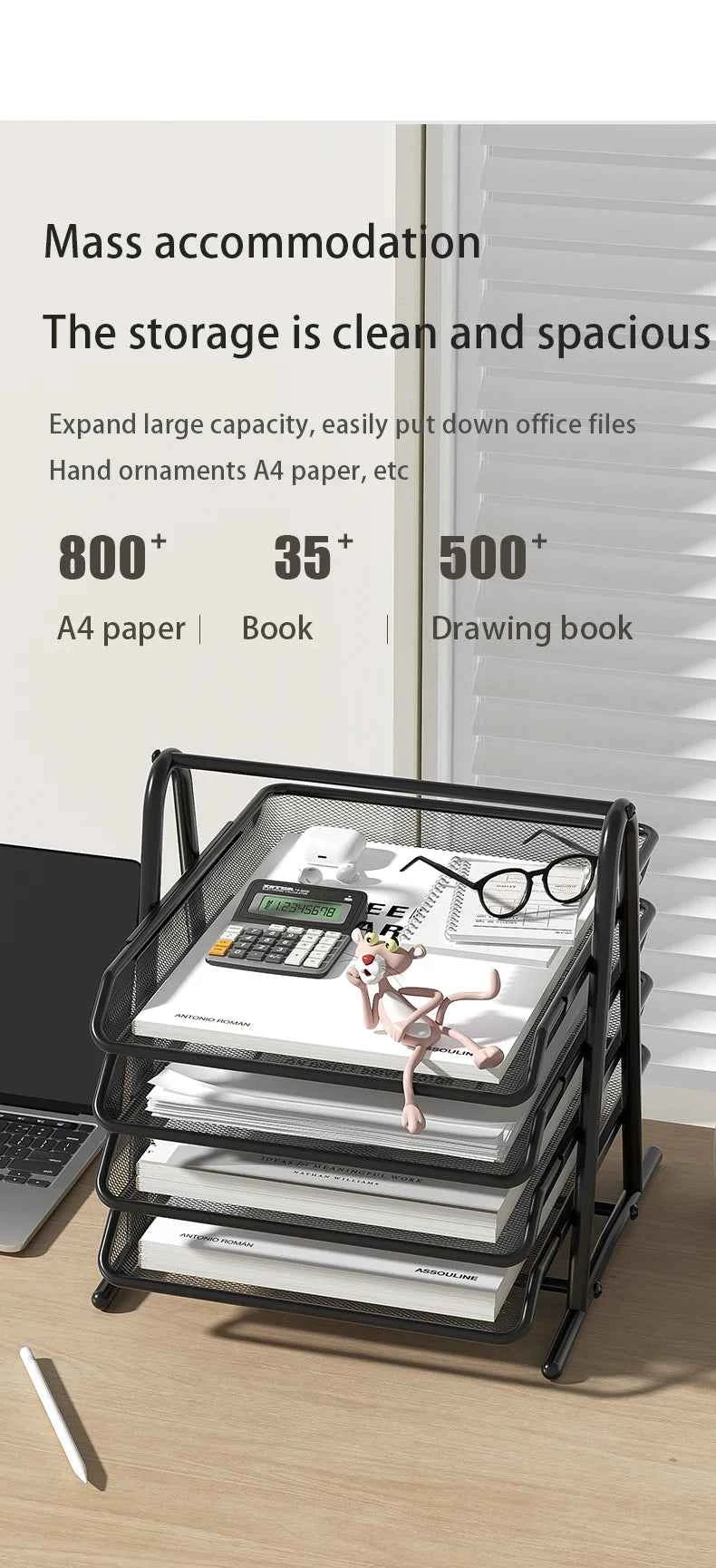 Mesh Letter Tray,Office Desk Paper Organizer with Sliding Trays for Desk Accessories, Office Supplies and File Storage, Black