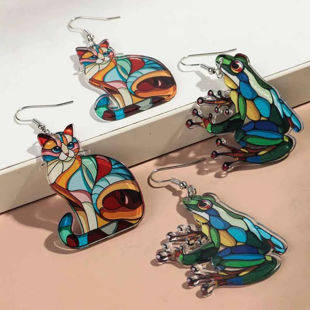 New Church Colorful  Cat Owl Elephant Acrylic Earrings Set for Women 3pair Cute Cartooon Animal Drop Earring Funny Jewelry Gifts