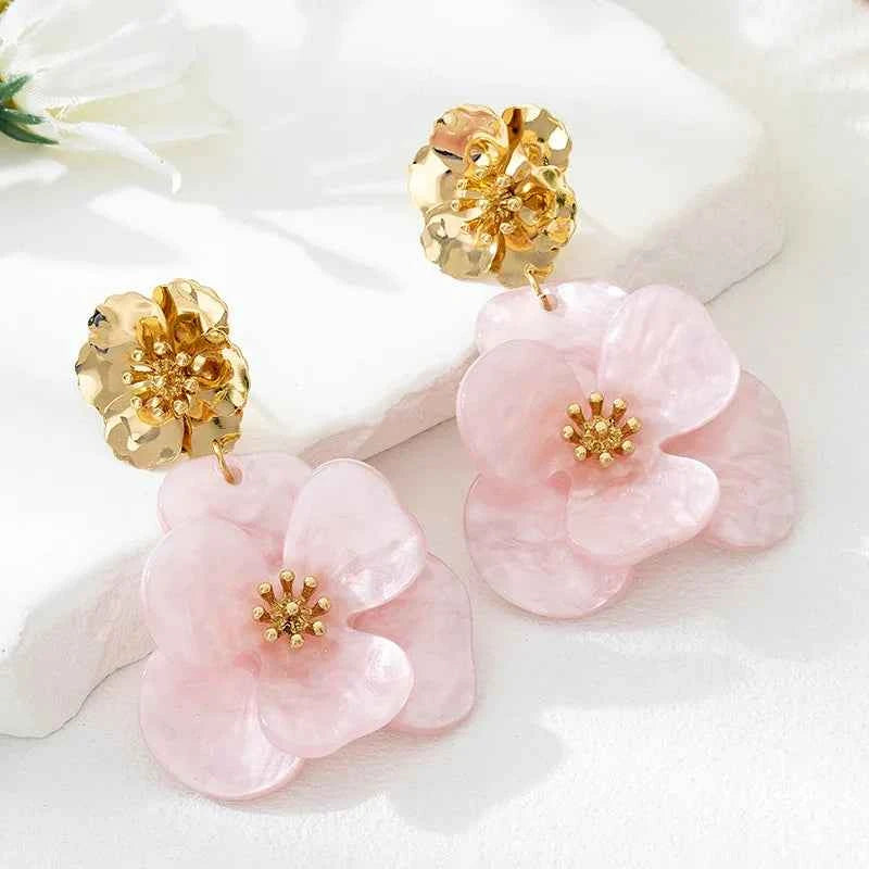 Retro Pleated Acrylic Flower Earrings For Women Girls Temperament Holiday Party Gift Fashion Jewelry Ear Accessories AE280