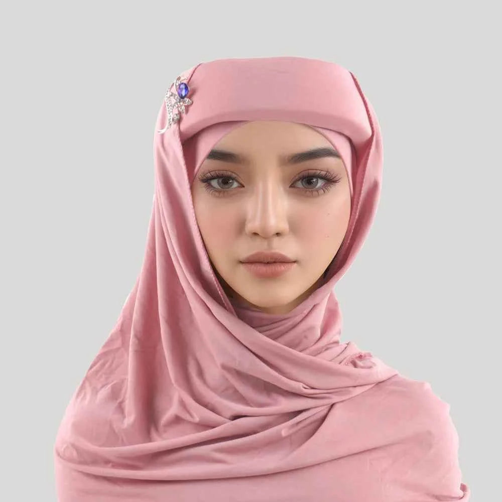Sponge Turban Cap With Brooch Long Scarf Women Muslim Hijab Hat African Auto Gele Headtie Nigeria Wedding Headwear Headscarf