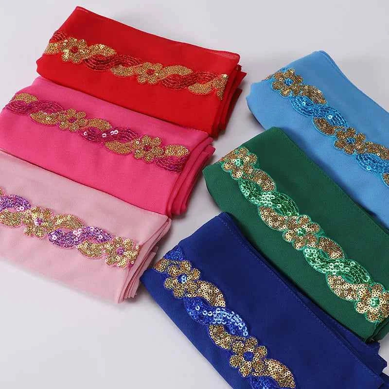 Chiffon Hijab Scarf Turban – Sequins Headwrap & Veil for Muslim Women, Fashionable Islamic Headband