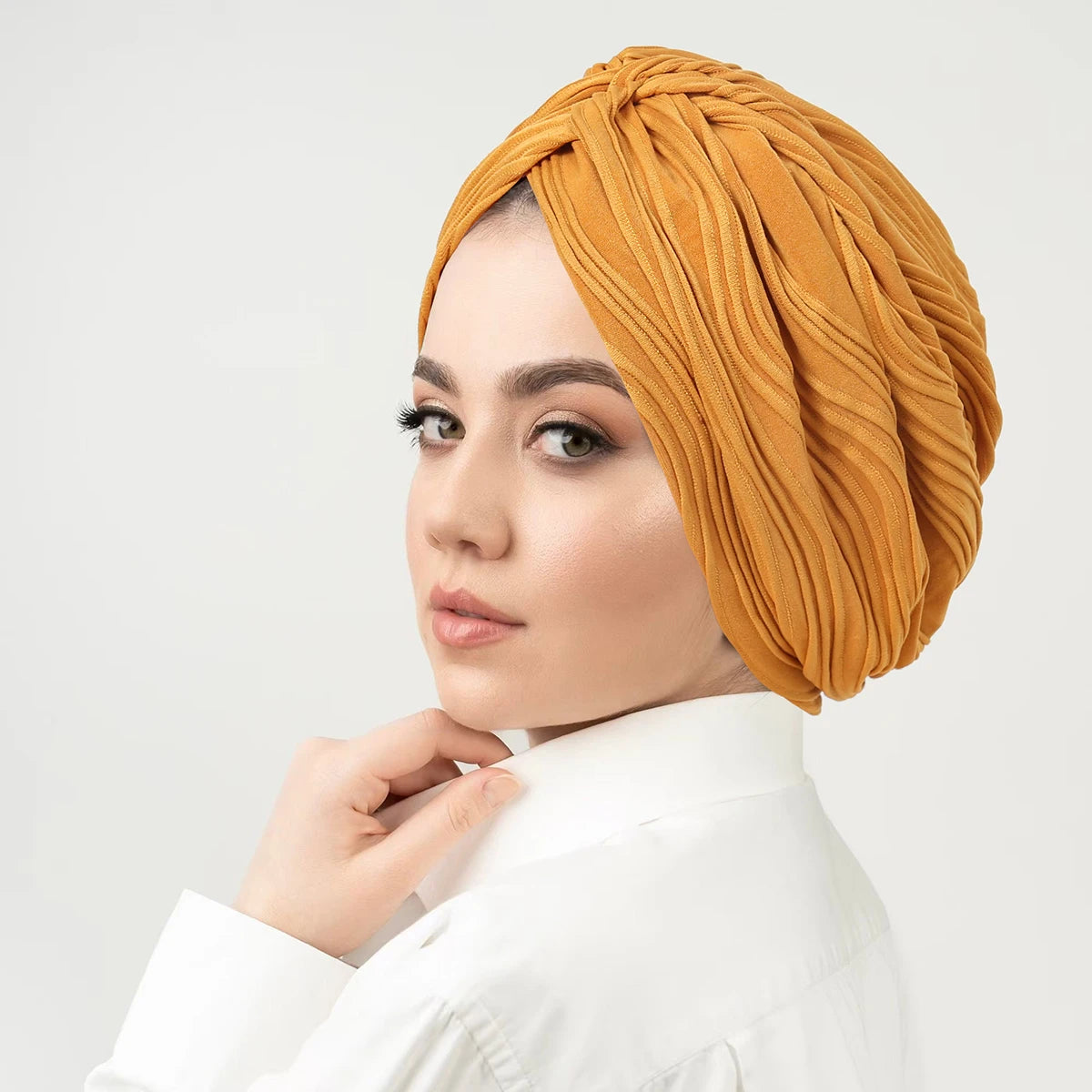 Solid Color Crinkle Muslim Hijab Caps Women's Headscarf Hat Chemo Hats Hair Care Fashion Turban Bonnet Adjustable - NamafadStore