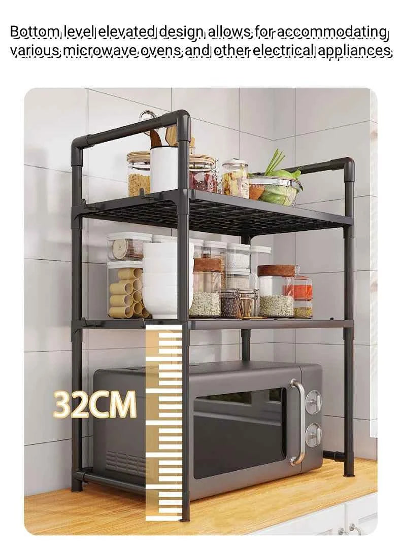 1pc Microwave Oven Storage Rack, Space-saving Countertop Kitchen Utensils Tableware Organizer, Kitchen Accessories Plastic Shelf